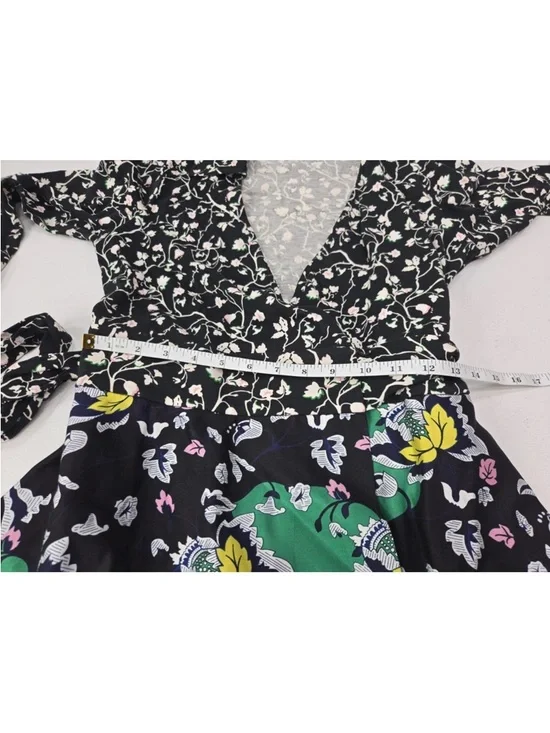DVF Diane Von Furstenberg Amelianna Wrap Dress Black Multi Print Size 8 Womens - Picture 11 of 12